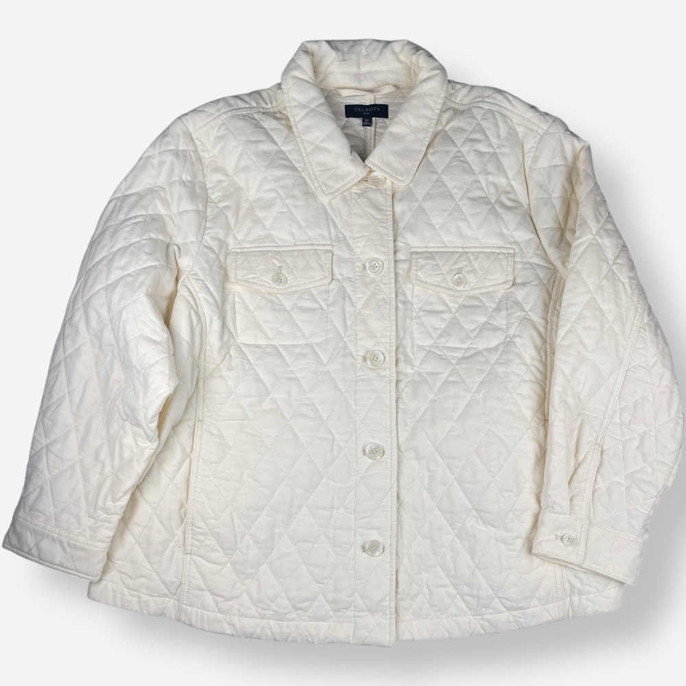 TALBOTS Womens Quilted Jacket Plus Size 3X Cream‎ Off White Long Sleeve Button